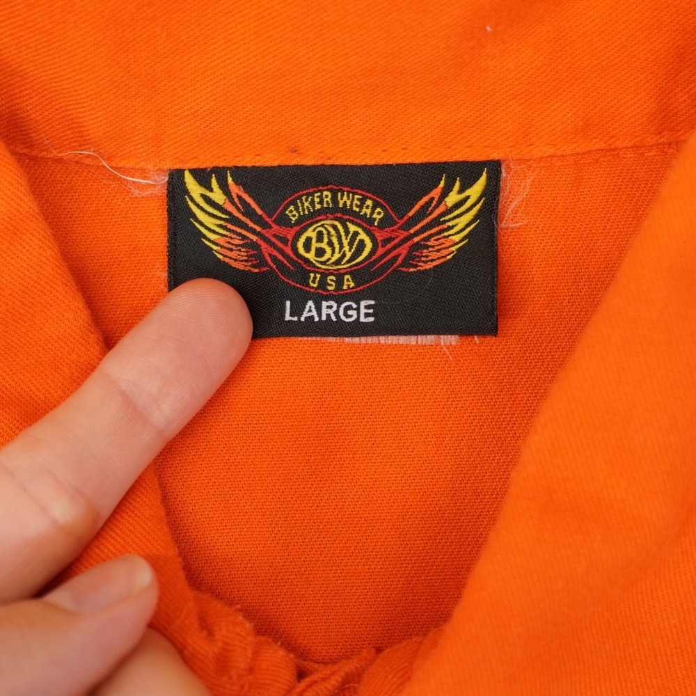 Iron Horse Saloon Biker Wear Shirt Men Large Orange Short Sleeve Button Mechanic - Picture 4 of 9